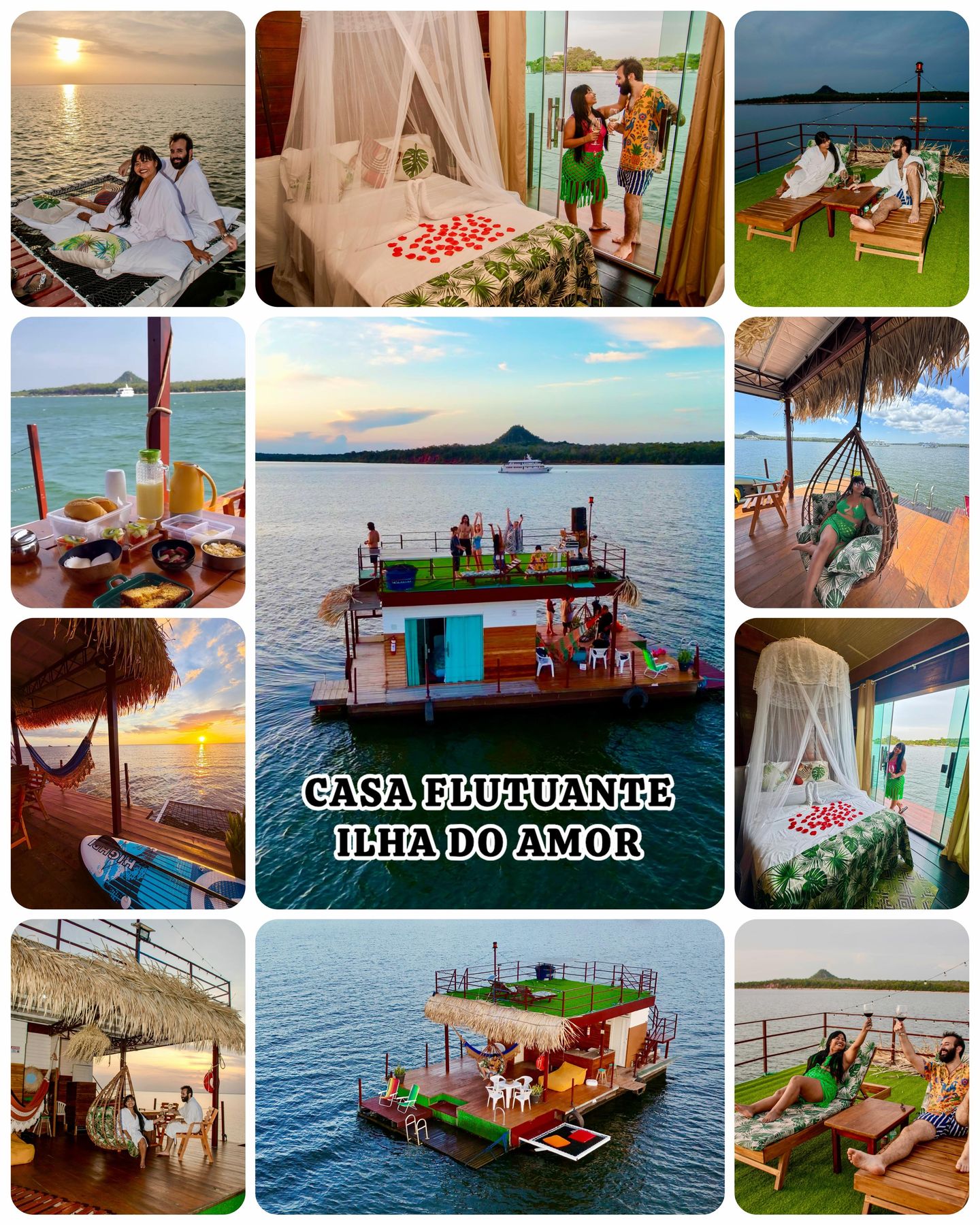 Casa Flutuante diante da Ilha do Amor, em Alter do Chão